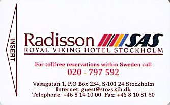 Hotel Keycard Radisson Stockholm Sweden Front