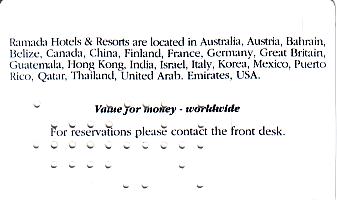 Hotel Keycard Ramada Generic Back