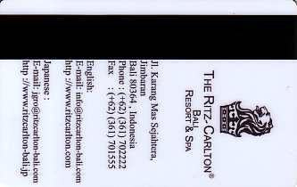 Hotel Keycard Ritz Carlton Bali Indonesia Back