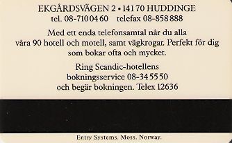 Hotel Keycard Scandic Huddinge Sweden Back