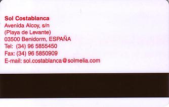 Hotel Keycard Sol Melia - Sol Inn Benidorm Spain Back
