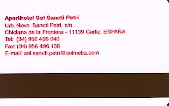 Hotel Keycard Sol Melia - Sol Inn Chiclana Spain Back