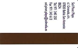 Hotel Keycard Sol Melia - Sol Inn Ibiza Spain Back
