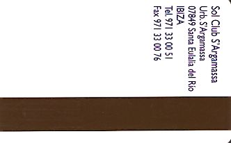 Hotel Keycard Sol Melia - Sol Inn Ibiza Spain Back