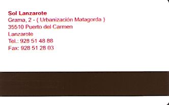 Hotel Keycard Sol Melia - Sol Inn Lanzarote Spain Back