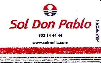 Hotel Keycard Sol Melia - Sol Inn Malaga Spain Front