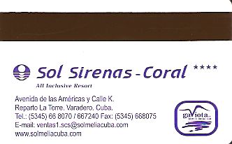 Hotel Keycard Sol Melia - Sol Inn Varadero Cuba Back
