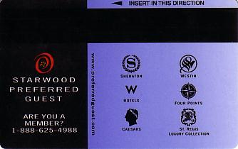 Hotel Keycard Starwood Hotels Generic Back