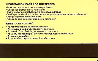 Hotel Keycard Starwood Hotels Santiago Chile Back