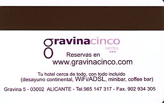 Hotel Keycard Sol Melia - Tryp Alicante Spain Back