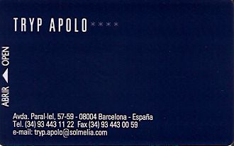 Hotel Keycard Sol Melia - Tryp Barcelona Spain Front