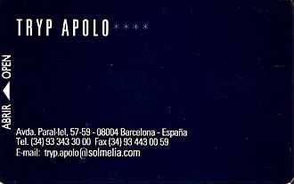 Hotel Keycard Sol Melia - Tryp Barcelona Spain Front