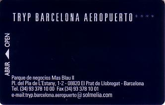 Hotel Keycard Sol Melia - Tryp Barcelona Spain Front