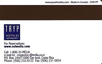 Hotel Keycard Sol Melia - Tryp San Jose Costa Rica Back