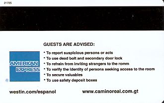 Hotel Keycard Westin  Guatemala Back