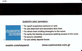 Hotel Keycard Westin  Guatemala Back