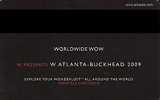 Hotel Keycard W Hotels Atlanta U.S.A. Back