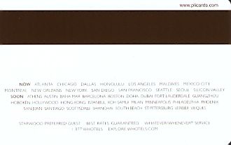 Hotel Keycard W Hotels Dallas U.S.A. Back